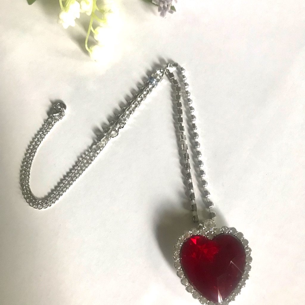 Heart Pendant Necklace With Red Crystal And Silver Chain